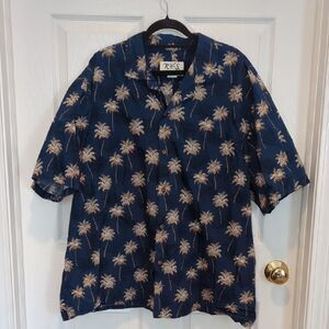 Vintage Made In Hawaii Blue Palm Tree Button Up Shirt Size XXL Mahalo Kitsch